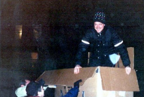 Me exiting the box after a 4-hour stakeout of a meeting between Chinese organized crime figures in Chicago’s Chinatown.